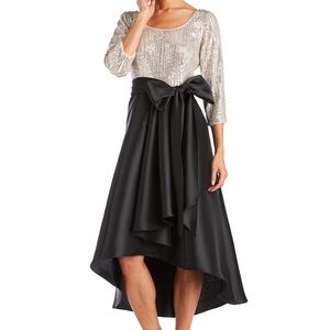 Shimmering Gold Sequin Top with Black Bow Skirt